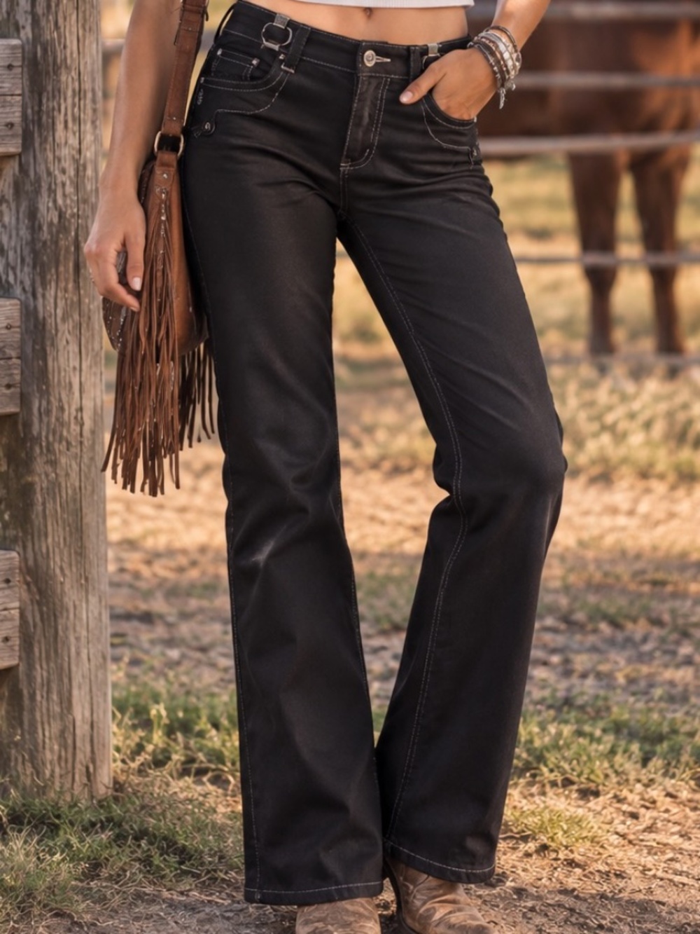 Svetlana Pants Womens Size 32 Black Satin Embellished Western Cowgirl